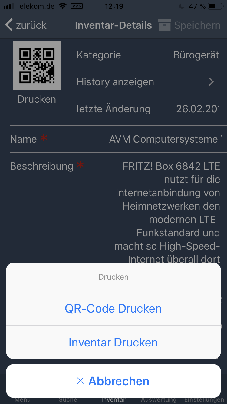 QR-Code Druck Inventar-Manager