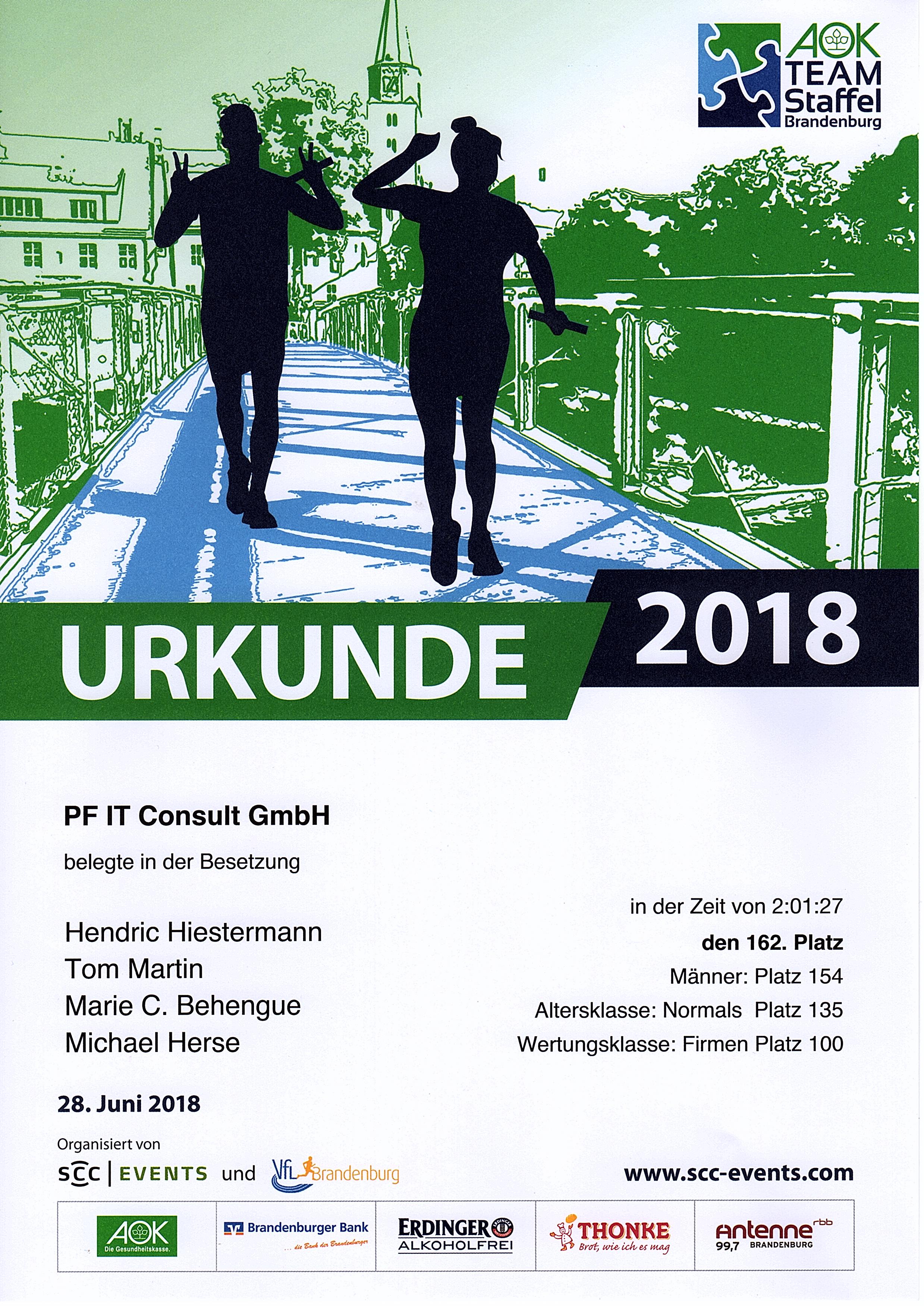 Urkunde AOK Team-Staffel